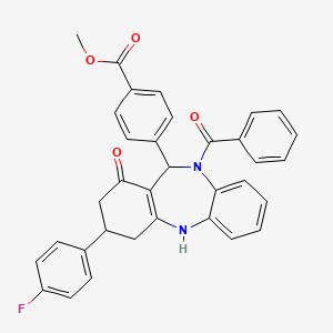 methyl 4-[3-(4-fluorophenyl)-1-hydroxy-10-(phenylcarbonyl)-3,4,10,11-tetrahydro-2H-dibenzo[b,e][1,4]diazepin-11-yl]benzoate