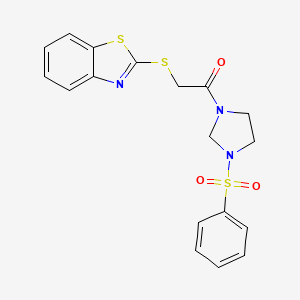 molecular formula C18H17N3O3S3 B11067807 2-(1,3-Benzothiazol-2-ylsulfanyl)-1-[3-(phenylsulfonyl)imidazolidin-1-yl]ethanone 