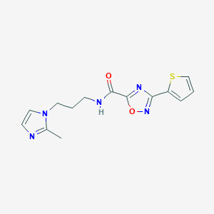 molecular formula C14H15N5O2S B11067996 1,2,4-Oxadiazole-5-carboxamide, N-[3-(2-methyl-1H-imidazol-1-yl)propyl]-3-(2-thienyl)- 