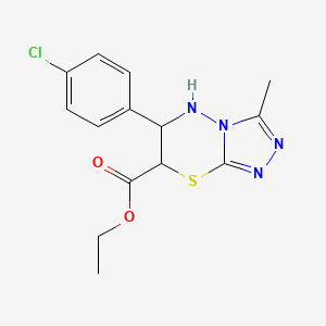 molecular formula C14H15ClN4O2S B11068006 ethyl 6-(4-chlorophenyl)-3-methyl-6,7-dihydro-5H-[1,2,4]triazolo[3,4-b][1,3,4]thiadiazine-7-carboxylate 