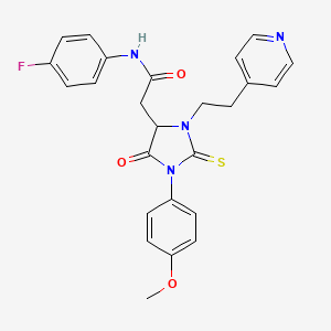 N-(4-fluorophenyl)-2-{1-(4-methoxyphenyl)-5-oxo-3-[2-(pyridin-4-yl)ethyl]-2-thioxoimidazolidin-4-yl}acetamide