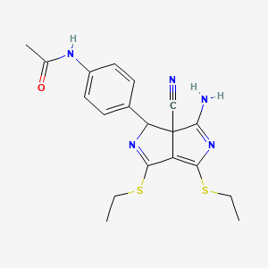 molecular formula C19H21N5OS2 B11068129 N-{4-[6-amino-6a-cyano-3,4-bis(ethylsulfanyl)-1,6a-dihydropyrrolo[3,4-c]pyrrol-1-yl]phenyl}acetamide 