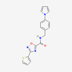 molecular formula C18H14N4O2S B11068146 N-[4-(1H-pyrrol-1-yl)benzyl]-3-(thiophen-2-yl)-1,2,4-oxadiazole-5-carboxamide 