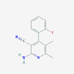 molecular formula C14H12FN3 B11068199 2-Amino-4-(2-fluorophenyl)-5,6-dimethylpyridine-3-carbonitrile 