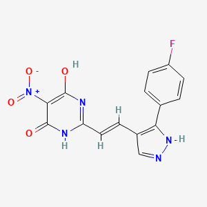 2-{(E)-2-[3-(4-fluorophenyl)-1H-pyrazol-4-yl]ethenyl}-6-hydroxy-5-nitropyrimidin-4(3H)-one