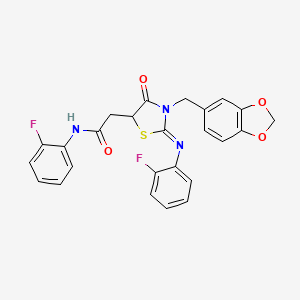 molecular formula C25H19F2N3O4S B11068238 2-{(2Z)-3-(1,3-benzodioxol-5-ylmethyl)-2-[(2-fluorophenyl)imino]-4-oxo-1,3-thiazolidin-5-yl}-N-(2-fluorophenyl)acetamide 