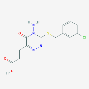 molecular formula C13H13ClN4O3S B11068315 3-{4-Amino-3-[(3-chlorobenzyl)sulfanyl]-5-oxo-4,5-dihydro-1,2,4-triazin-6-yl}propanoic acid 