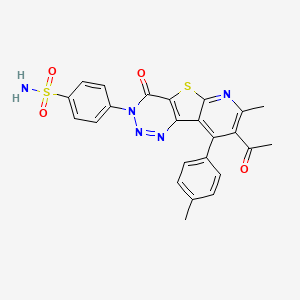 4-[12-acetyl-11-methyl-13-(4-methylphenyl)-6-oxo-8-thia-3,4,5,10-tetrazatricyclo[7.4.0.02,7]trideca-1(13),2(7),3,9,11-pentaen-5-yl]benzenesulfonamide