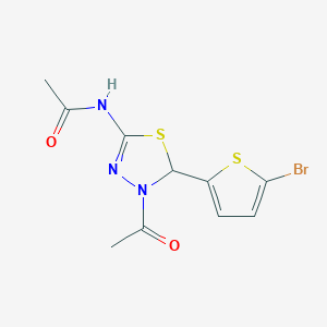 molecular formula C10H10BrN3O2S2 B11068428 Acetamide, N-[4-acetyl-5-(5-bromothiophen-2-yl)-4,5-dihydro-[1,3,4]thiadiazol-2-yl]- 