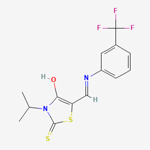 molecular formula C14H13F3N2OS2 B11068430 (5Z)-3-(propan-2-yl)-2-thioxo-5-({[3-(trifluoromethyl)phenyl]amino}methylidene)-1,3-thiazolidin-4-one 