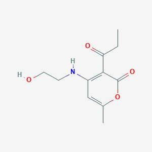 molecular formula C11H15NO4 B11068446 4-[(2-hydroxyethyl)amino]-6-methyl-3-propanoyl-2H-pyran-2-one 