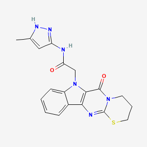 N-(5-methyl-1H-pyrazol-3-yl)-2-(2-oxo-7-thia-3,9,17-triazatetracyclo[8.7.0.03,8.011,16]heptadeca-1(10),8,11,13,15-pentaen-17-yl)acetamide