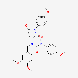 molecular formula C28H29N3O7 B11068601 1-(3,4-Dimethoxybenzyl)-3-(4-methoxyphenyl)-1-[1-(4-methoxyphenyl)-2,5-dioxopyrrolidin-3-yl]urea 