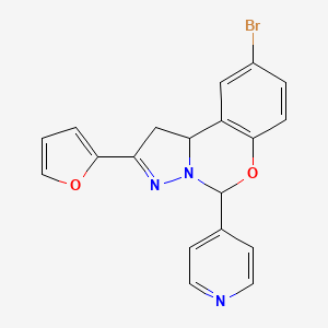 molecular formula C19H14BrN3O2 B11068690 9-Bromo-2-(furan-2-yl)-5-(pyridin-4-yl)-1,10b-dihydropyrazolo[1,5-c][1,3]benzoxazine 