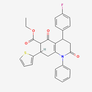 molecular formula C28H24FNO4S B11068701 Ethyl 4-(4-fluorophenyl)-2,5-dioxo-1-phenyl-7-(thiophen-2-yl)-1,2,3,4,5,6,7,8-octahydroquinoline-6-carboxylate 