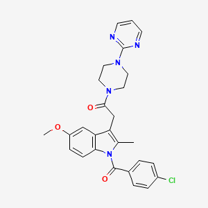 molecular formula C27H26ClN5O3 B11068705 2-{1-[(4-chlorophenyl)carbonyl]-5-methoxy-2-methyl-1H-indol-3-yl}-1-[4-(pyrimidin-2-yl)piperazin-1-yl]ethanone 