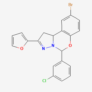 molecular formula C20H14BrClN2O2 B11068817 9-Bromo-5-(3-chlorophenyl)-2-(furan-2-yl)-1,10b-dihydropyrazolo[1,5-c][1,3]benzoxazine 