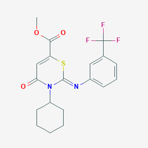 molecular formula C19H19F3N2O3S B11068823 methyl (2Z)-3-cyclohexyl-4-oxo-2-{[3-(trifluoromethyl)phenyl]imino}-3,4-dihydro-2H-1,3-thiazine-6-carboxylate 