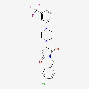 molecular formula C22H21ClF3N3O2 B11068851 1-(4-Chlorobenzyl)-3-{4-[3-(trifluoromethyl)phenyl]piperazin-1-yl}pyrrolidine-2,5-dione 