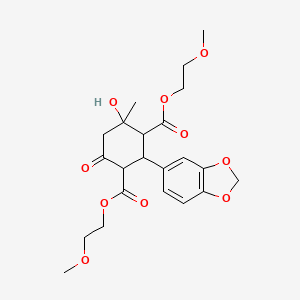 molecular formula C22H28O10 B11068863 Bis(2-methoxyethyl) 2-(1,3-benzodioxol-5-yl)-4-hydroxy-4-methyl-6-oxocyclohexane-1,3-dicarboxylate 