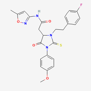 molecular formula C24H23FN4O4S B11068870 2-{3-[2-(4-fluorophenyl)ethyl]-1-(4-methoxyphenyl)-5-oxo-2-thioxoimidazolidin-4-yl}-N-(5-methyl-1,2-oxazol-3-yl)acetamide 