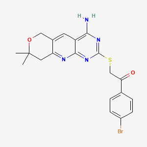 molecular formula C20H19BrN4O2S B11068949 2-[(7-amino-13,13-dimethyl-12-oxa-2,4,6-triazatricyclo[8.4.0.03,8]tetradeca-1,3,5,7,9-pentaen-5-yl)sulfanyl]-1-(4-bromophenyl)ethanone 