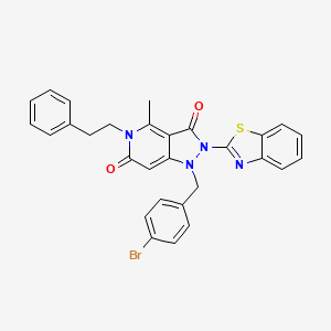 molecular formula C29H23BrN4O2S B11068961 2-(1,3-benzothiazol-2-yl)-1-(4-bromobenzyl)-4-methyl-5-(2-phenylethyl)-1H-pyrazolo[4,3-c]pyridine-3,6(2H,5H)-dione 