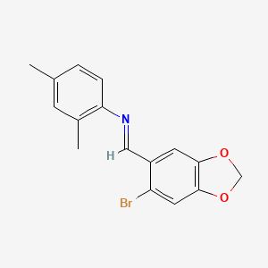 molecular formula C16H14BrNO2 B11069050 N-[(E)-1-(6-bromo-1,3-benzodioxol-5-yl)methylidene]-N-(2,4-dimethylphenyl)amine 