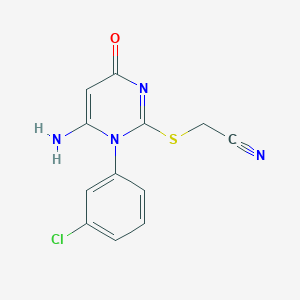 molecular formula C12H9ClN4OS B11069065 {[6-Amino-1-(3-chlorophenyl)-4-oxo-1,4-dihydropyrimidin-2-yl]sulfanyl}acetonitrile 