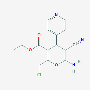 molecular formula C15H14ClN3O3 B11069124 ethyl 6-amino-2-(chloromethyl)-5-cyano-4-(pyridin-4-yl)-4H-pyran-3-carboxylate 