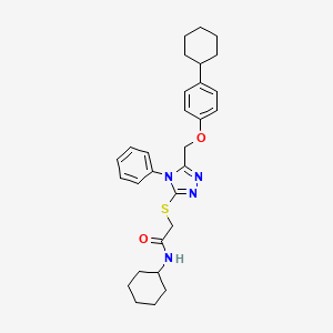 molecular formula C29H36N4O2S B11069146 N-cyclohexyl-2-({5-[(4-cyclohexylphenoxy)methyl]-4-phenyl-4H-1,2,4-triazol-3-yl}sulfanyl)acetamide 