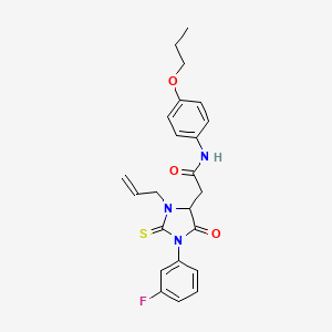 molecular formula C23H24FN3O3S B11069256 2-[1-(3-fluorophenyl)-5-oxo-3-(prop-2-en-1-yl)-2-thioxoimidazolidin-4-yl]-N-(4-propoxyphenyl)acetamide 