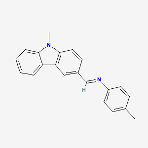 molecular formula C21H18N2 B11069266 4-methyl-N-[(E)-(9-methyl-9H-carbazol-3-yl)methylidene]aniline 