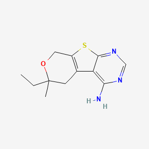 molecular formula C12H15N3OS B11069290 6H-7-Oxa-9-thia-1,3-diazafluorene, 4-amino-6-ethyl-6-methyl-5,8-dihydro- 