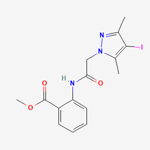 molecular formula C15H16IN3O3 B11069331 methyl 2-{[(4-iodo-3,5-dimethyl-1H-pyrazol-1-yl)acetyl]amino}benzoate 