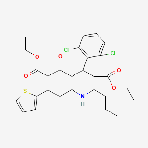 Diethyl 4-(2,6-dichlorophenyl)-5-oxo-2-propyl-7-(thiophen-2-yl)-1,4,5,6,7,8-hexahydroquinoline-3,6-dicarboxylate