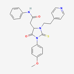 molecular formula C25H24N4O3S B11069430 2-{1-(4-methoxyphenyl)-5-oxo-3-[2-(pyridin-4-yl)ethyl]-2-thioxoimidazolidin-4-yl}-N-phenylacetamide 