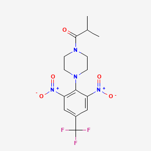 molecular formula C15H17F3N4O5 B11069431 1-{4-[2,6-Dinitro-4-(trifluoromethyl)phenyl]piperazin-1-yl}-2-methylpropan-1-one 