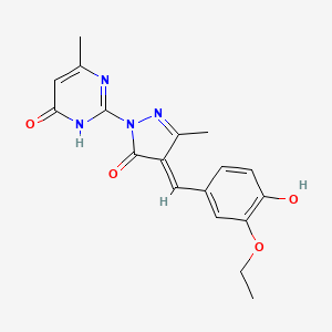 molecular formula C18H18N4O4 B11069449 2-[(4E)-4-(3-ethoxy-4-hydroxybenzylidene)-3-methyl-5-oxo-4,5-dihydro-1H-pyrazol-1-yl]-6-methylpyrimidin-4(3H)-one 