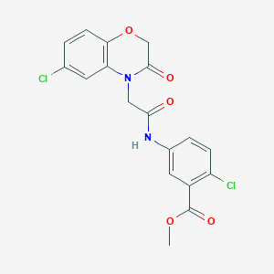 molecular formula C18H14Cl2N2O5 B11069480 methyl 2-chloro-5-{[(6-chloro-3-oxo-2,3-dihydro-4H-1,4-benzoxazin-4-yl)acetyl]amino}benzoate 