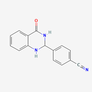 molecular formula C15H11N3O B11069520 Benzonitrile, 4-(1,2,3,4-tetrahydro-4-oxo-2-quinazolinyl)- 