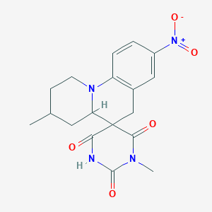 molecular formula C18H20N4O5 B11069552 1',3-dimethyl-8-nitro-2,3,4,4a-tetrahydro-1H,2'H,6H-spiro[pyrido[1,2-a]quinoline-5,5'-pyrimidine]-2',4',6'(1'H,3'H)-trione 