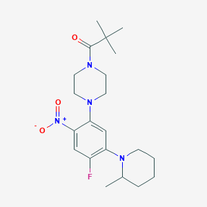 molecular formula C21H31FN4O3 B11069666 1-{4-[4-Fluoro-5-(2-methylpiperidin-1-yl)-2-nitrophenyl]piperazin-1-yl}-2,2-dimethylpropan-1-one 