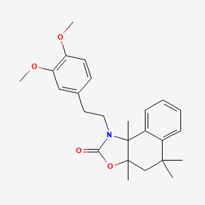 molecular formula C25H31NO4 B11069693 1-[2-(3,4-dimethoxyphenyl)ethyl]-3a,5,5,9b-tetramethyl-3a,4,5,9b-tetrahydronaphtho[1,2-d][1,3]oxazol-2(1H)-one 