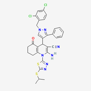 2-amino-4-[1-(2,4-dichlorobenzyl)-3-phenyl-1H-pyrazol-4-yl]-5-oxo-1-[5-(propan-2-ylsulfanyl)-1,3,4-thiadiazol-2-yl]-1,4,5,6,7,8-hexahydroquinoline-3-carbonitrile