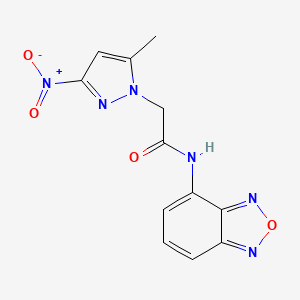 molecular formula C12H10N6O4 B11069729 N-(2,1,3-benzoxadiazol-4-yl)-2-(5-methyl-3-nitro-1H-pyrazol-1-yl)acetamide 