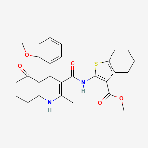 molecular formula C28H30N2O5S B11069781 Methyl 2-({[4-(2-methoxyphenyl)-2-methyl-5-oxo-1,4,5,6,7,8-hexahydroquinolin-3-yl]carbonyl}amino)-4,5,6,7-tetrahydro-1-benzothiophene-3-carboxylate 