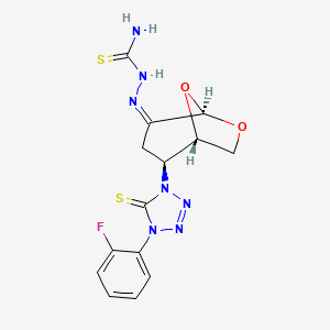 (2Z)-2-{(1S,2S,5R)-2-[4-(2-fluorophenyl)-5-thioxo-4,5-dihydro-1H-tetrazol-1-yl]-6,8-dioxabicyclo[3.2.1]oct-4-ylidene}hydrazinecarbothioamide (non-preferred name)