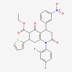 Ethyl 1-(2,4-difluorophenyl)-4-(3-nitrophenyl)-2,5-dioxo-7-(thiophen-2-yl)-1,2,3,4,5,6,7,8-octahydroquinoline-6-carboxylate