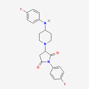 molecular formula C21H21F2N3O2 B11069923 1-(4-Fluorophenyl)-3-{4-[(4-fluorophenyl)amino]piperidin-1-yl}pyrrolidine-2,5-dione 